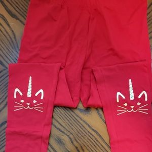 Cat & Jack Girl's size L(10-12) Red UNICORN stretch pants